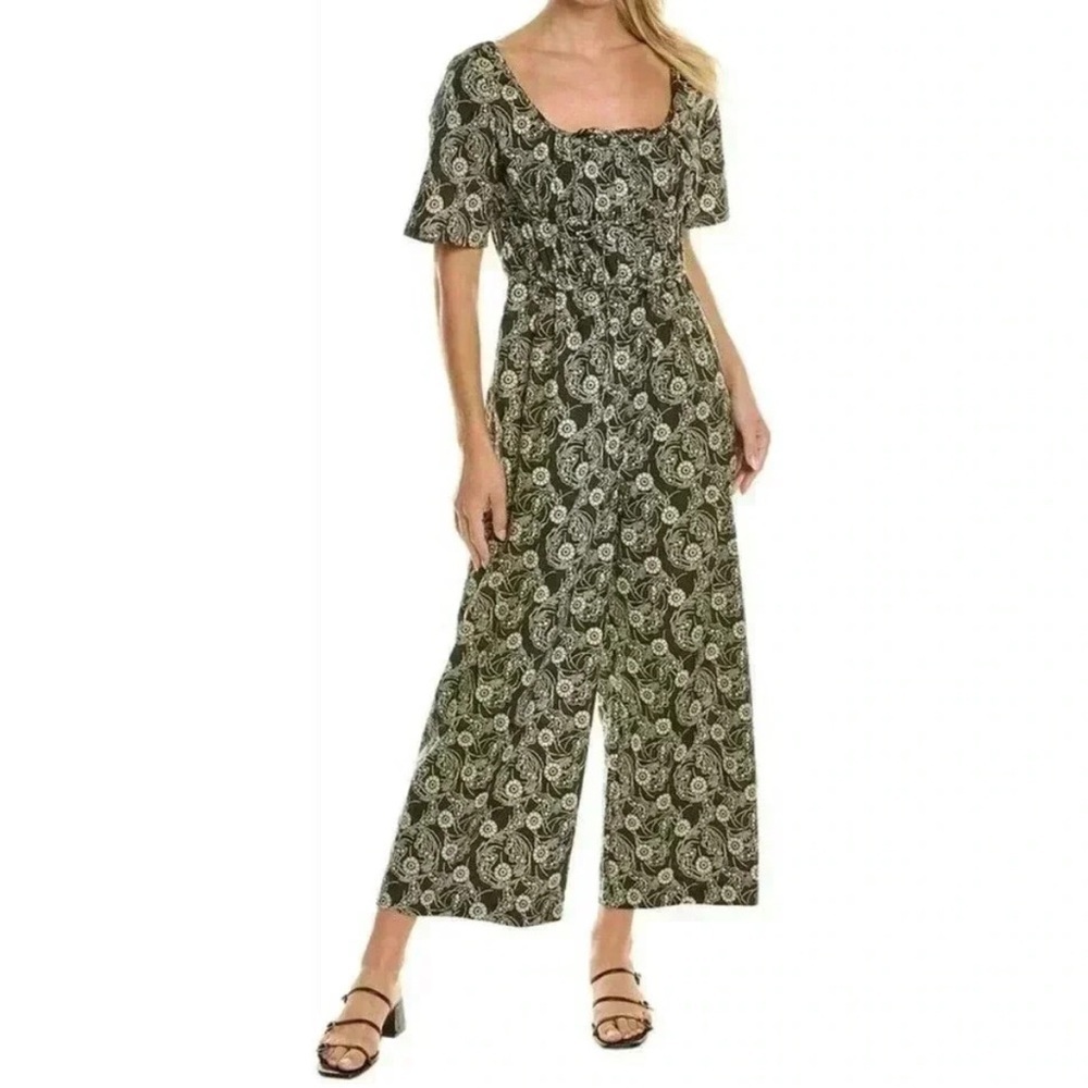 Rebecca Taylor Monarch Fleur Poplin Jumpsuit Green Floral Butterfly Size 4 Small